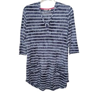 Dakani Women’s Size Small 3/4 Sleeve Blue White Striped Hooded Active Mini Dress